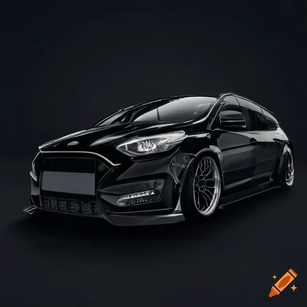 Black ford focus mk3.5 wagon with body kit and carbon accents on Craiyon