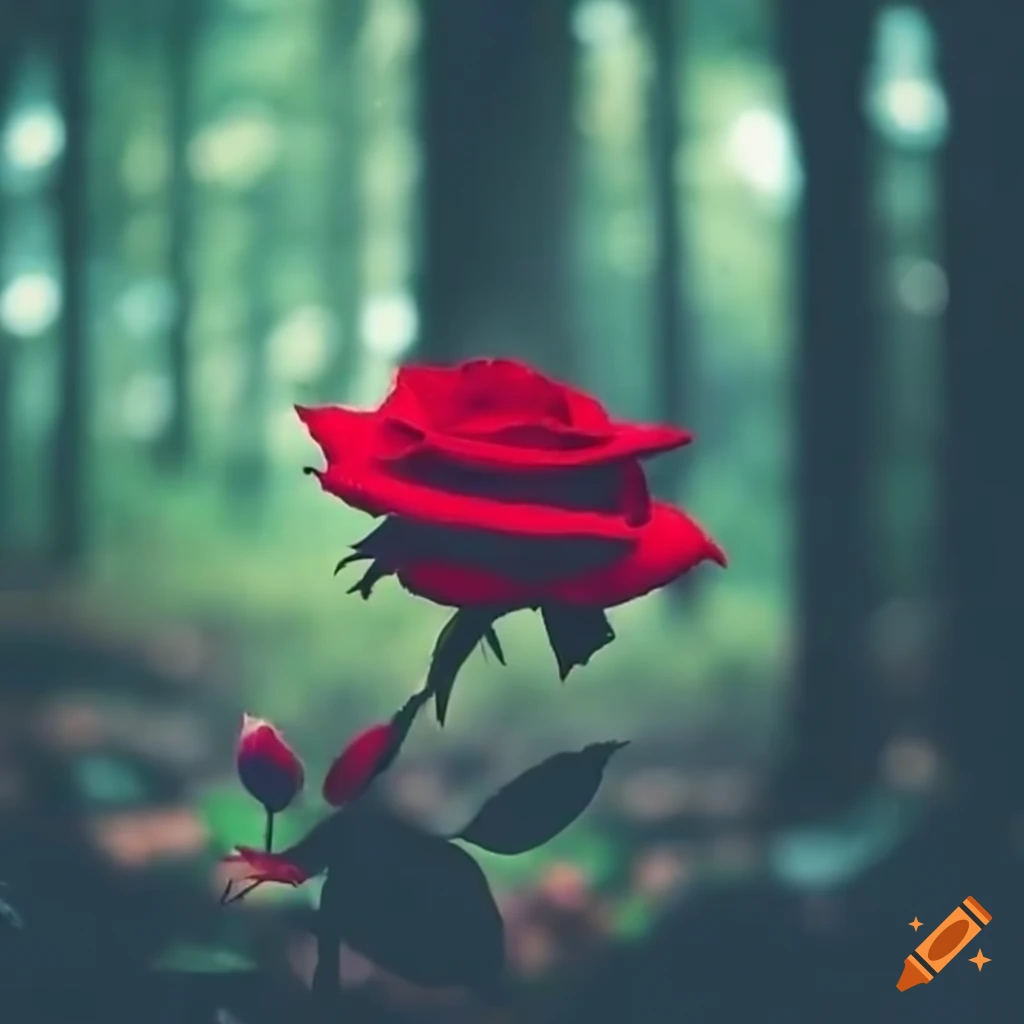 red rose blossoming in a forest