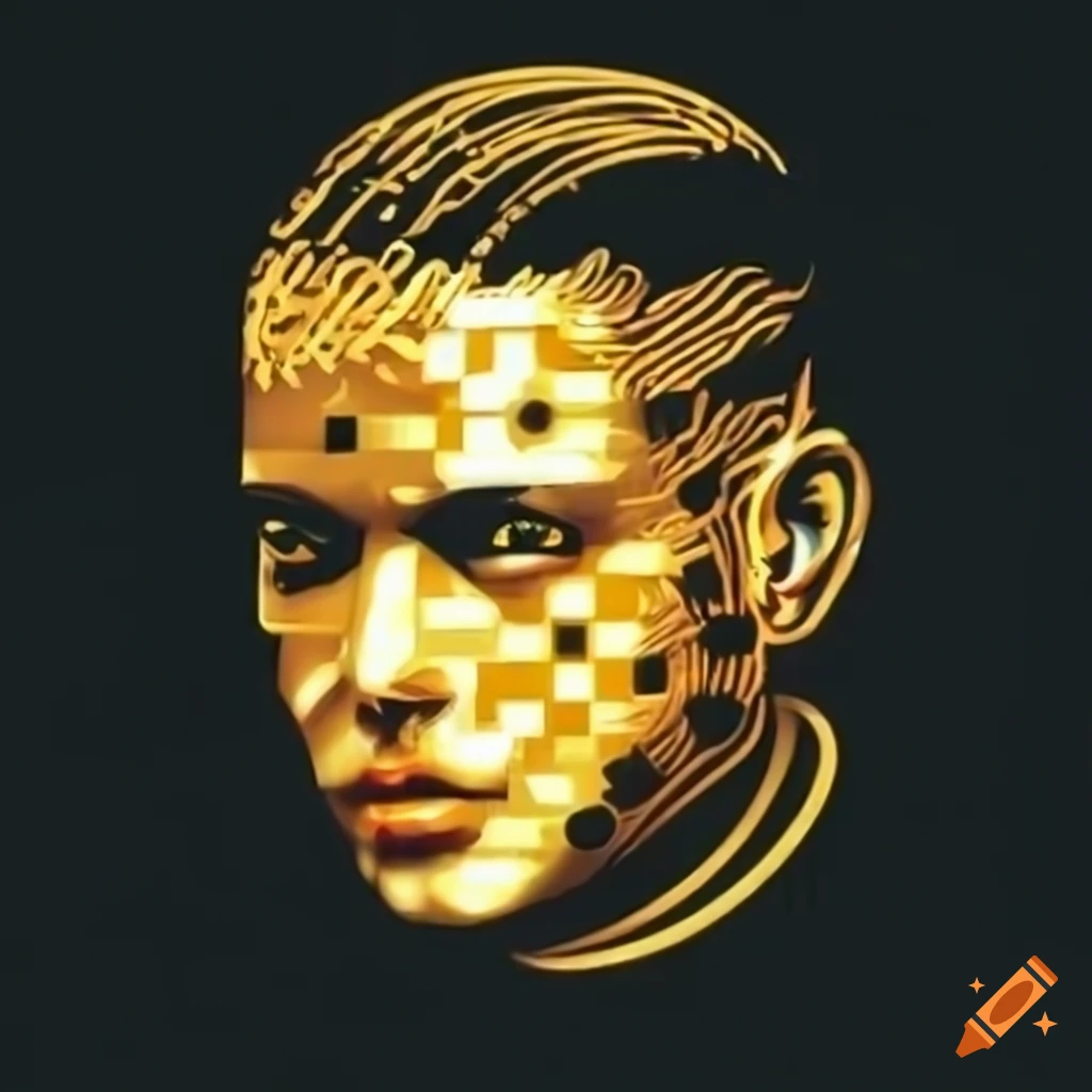 Golden computer with binary code face on Craiyon