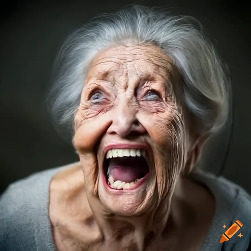 Humorous portrait of an elderly woman making funny faces