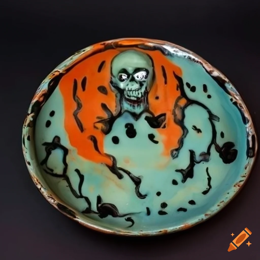 Haunted ceramic soap dish in halloween colors on Craiyon