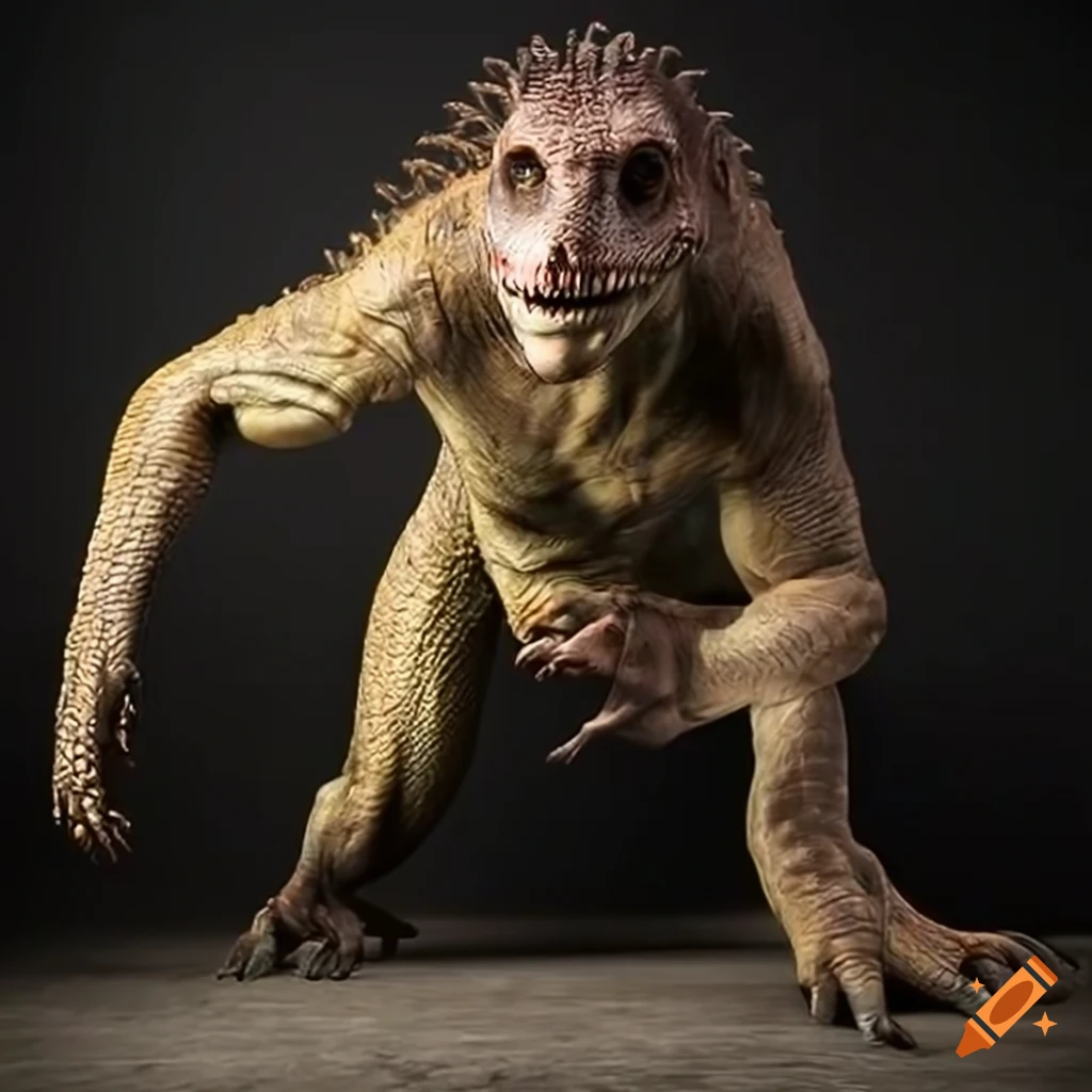 Digital art of a dinosaur hybrid man on Craiyon