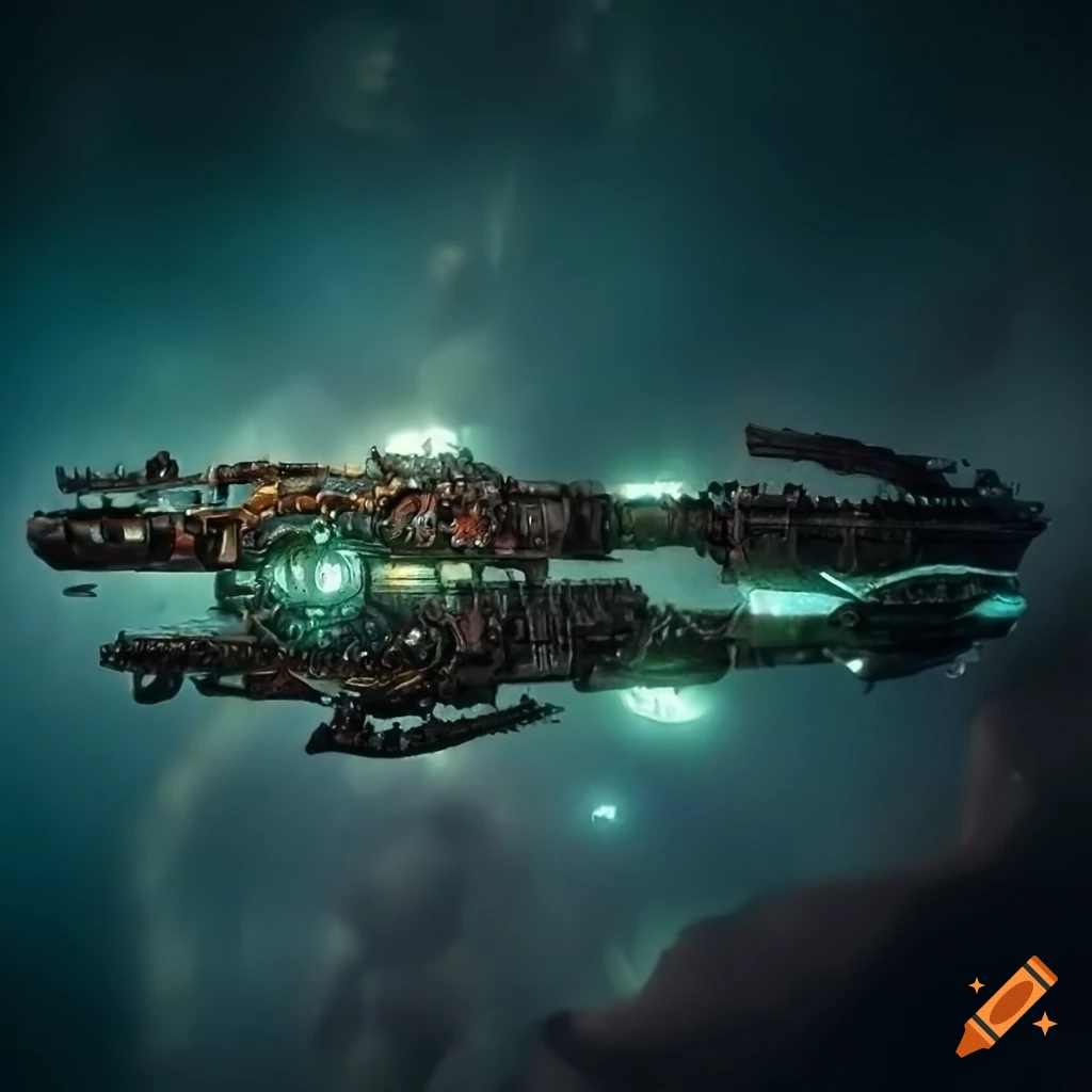 Aztec-inspired scifi battleship space cruiser