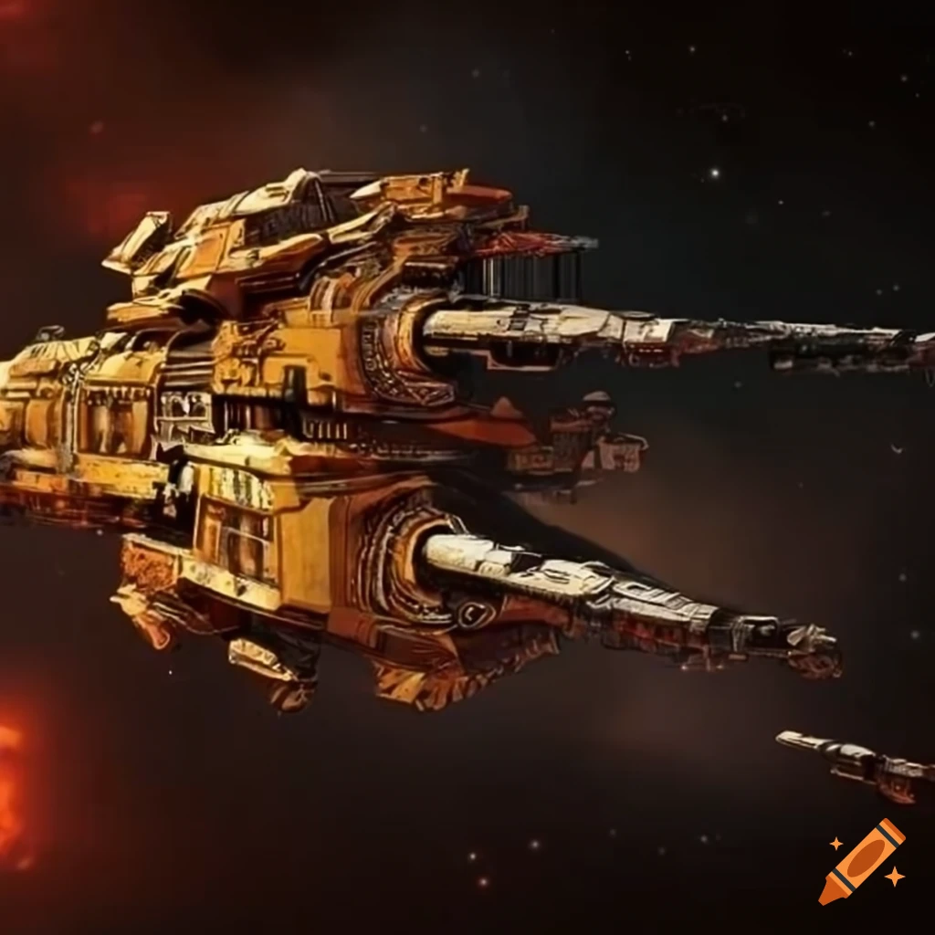 golden sunbird battleship in retrofuturist scifi style