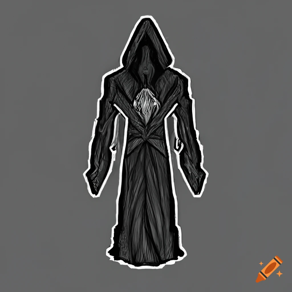 sketch of an evil mage in a black robe