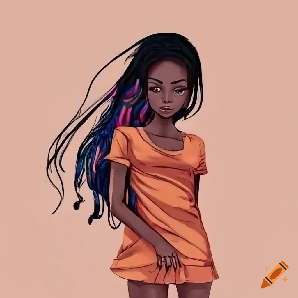 illustration of a standing Black girl in Manga style