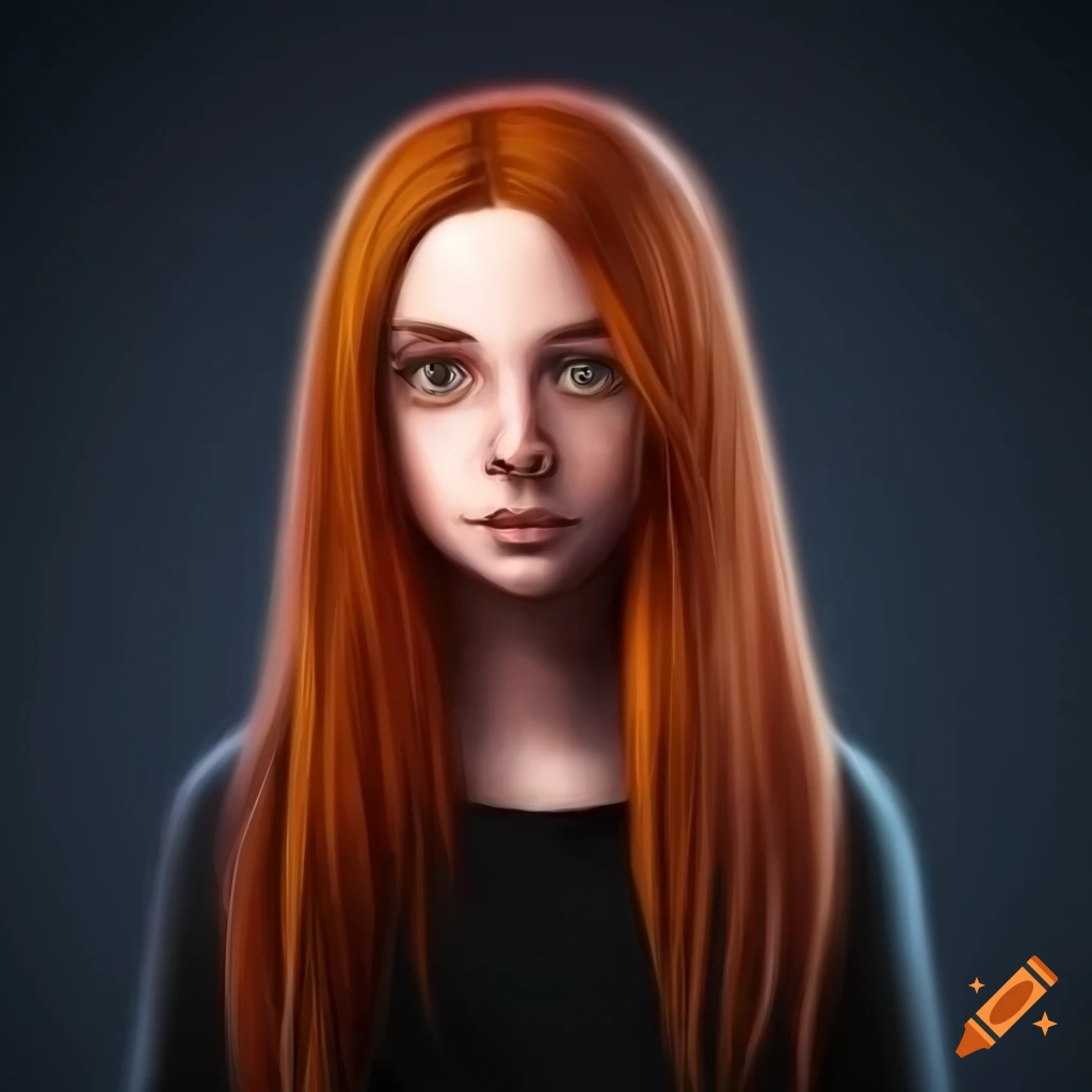 Portrait of a girl with yellow eyes and red hair