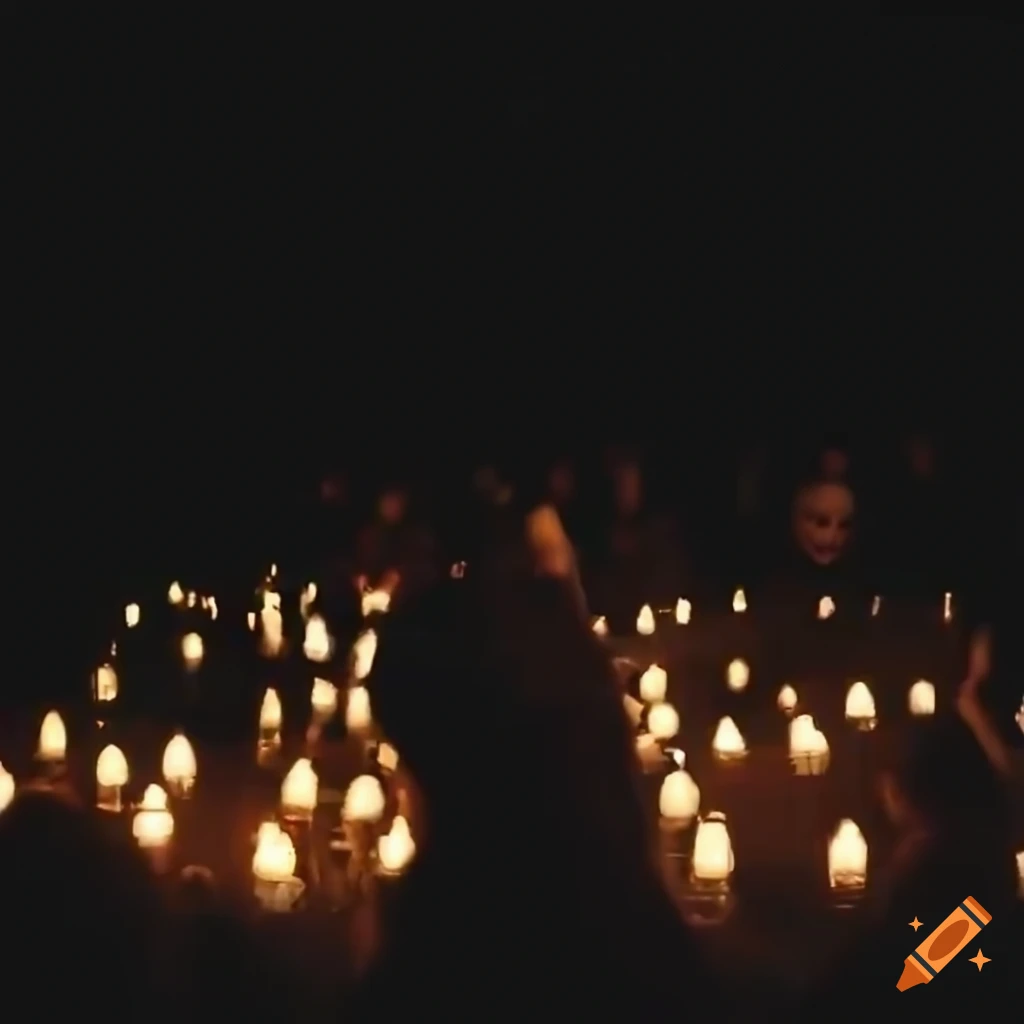 night scene of a funeral with mournful atmosphere