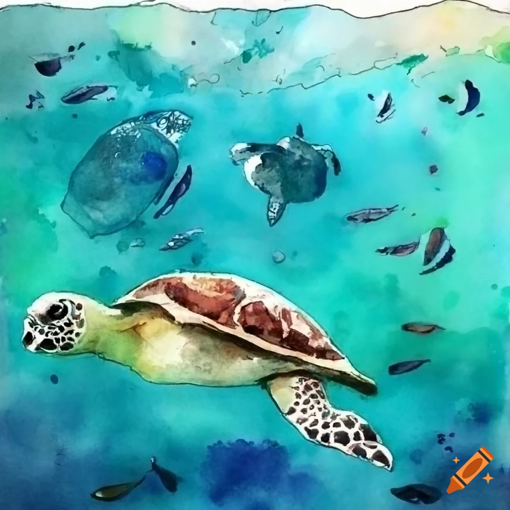 illustration of a turtle in the ocean