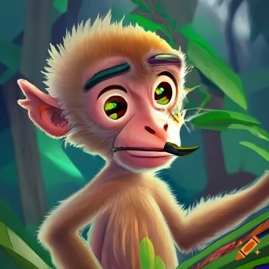 Illustration of a curious monkey in the jungle on Craiyon