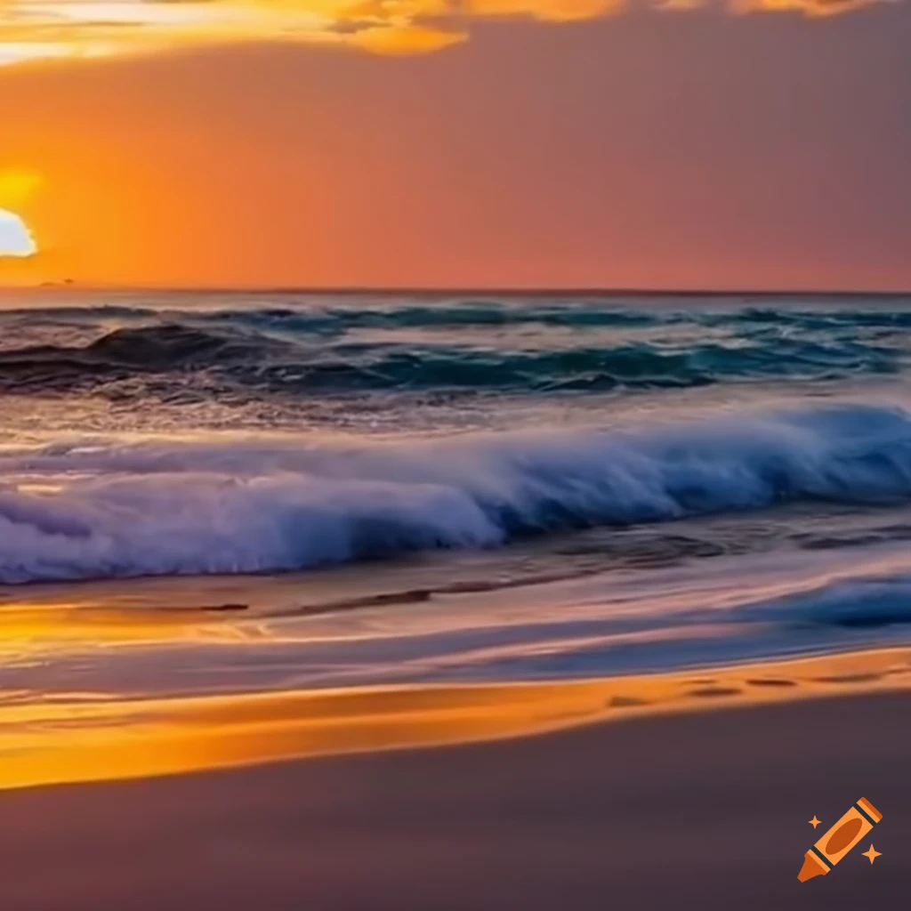 sunset beach with ocean waves