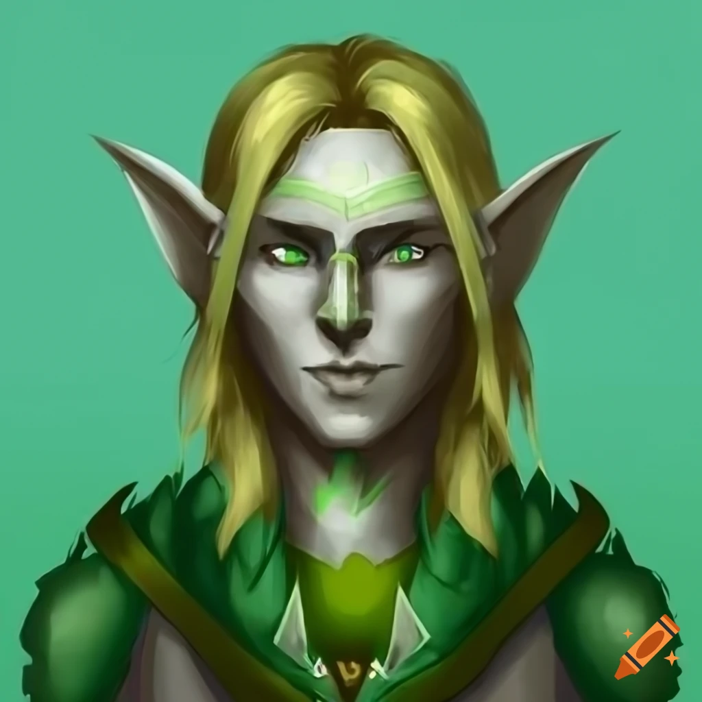 Portrait of a male elf with long blond hair and light green eyes on Craiyon