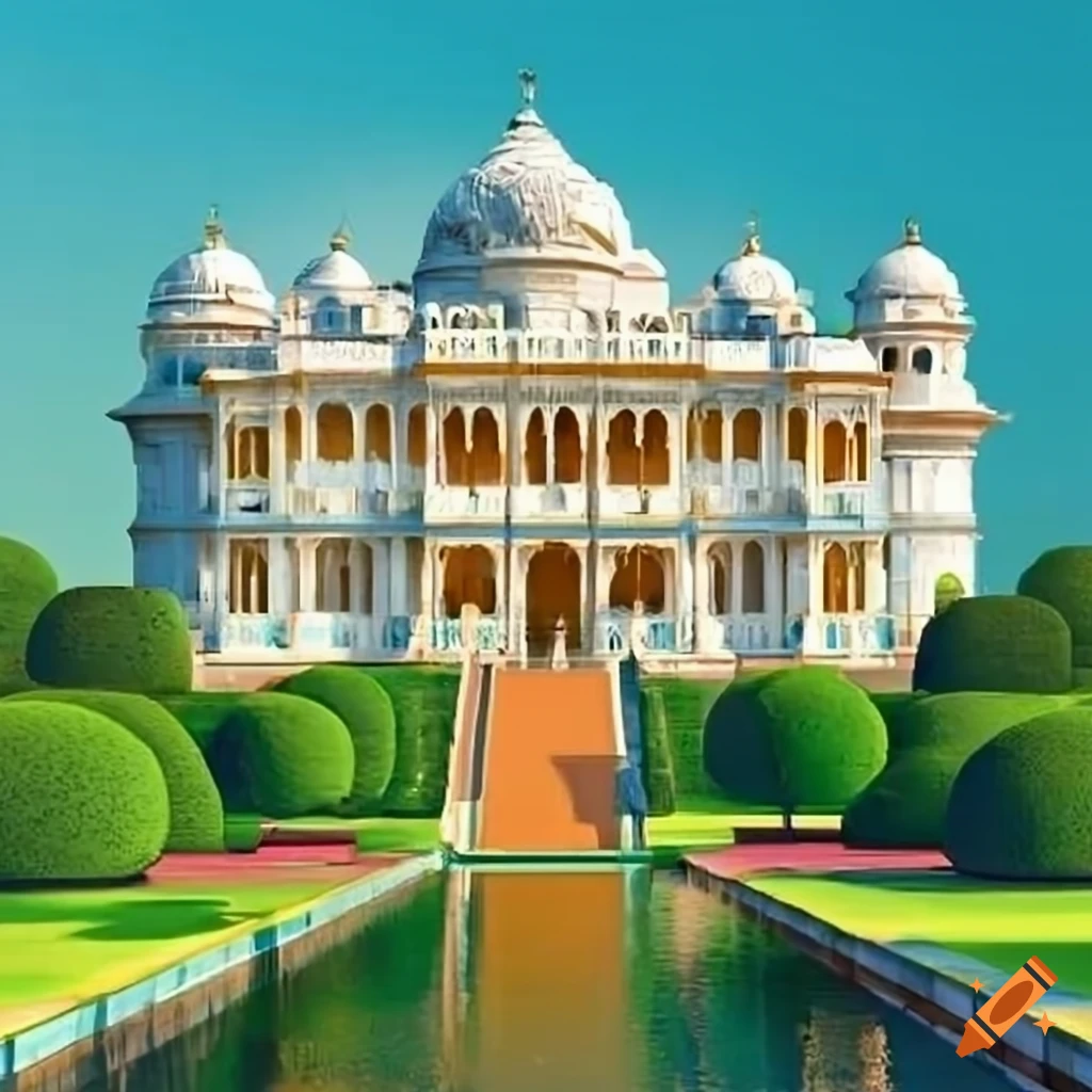 Photo realistic white palace in india with colorful details on Craiyon