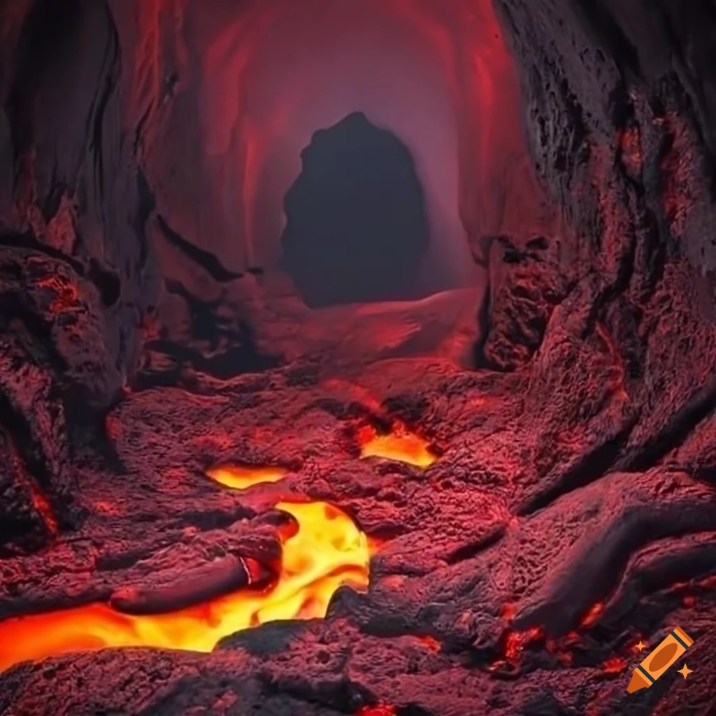 image of a fiery red cave