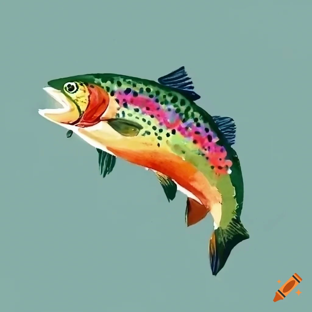 Trout, sticker, patagonia style, art, white background, fly