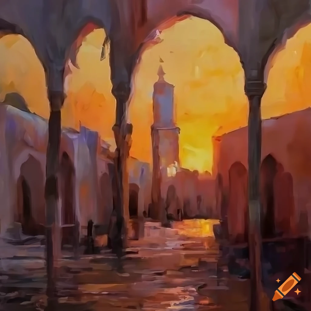 impressionist painting of a Moroccan mosque