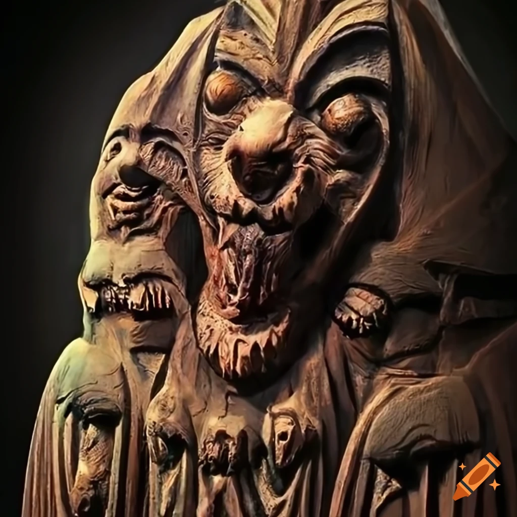'Architectural Stave carving' style with a moth werewolf motif