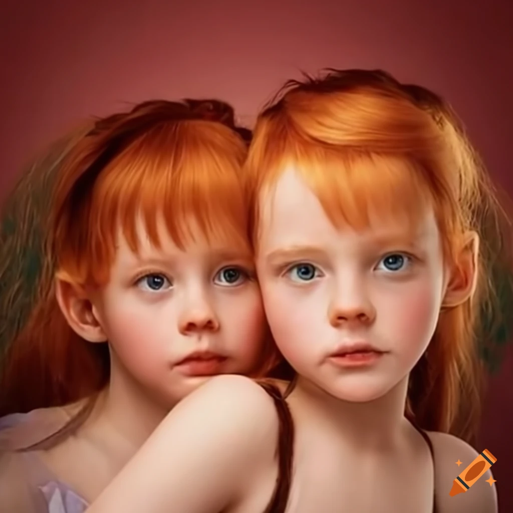 Portrait Of 8 year old Redhead Twins