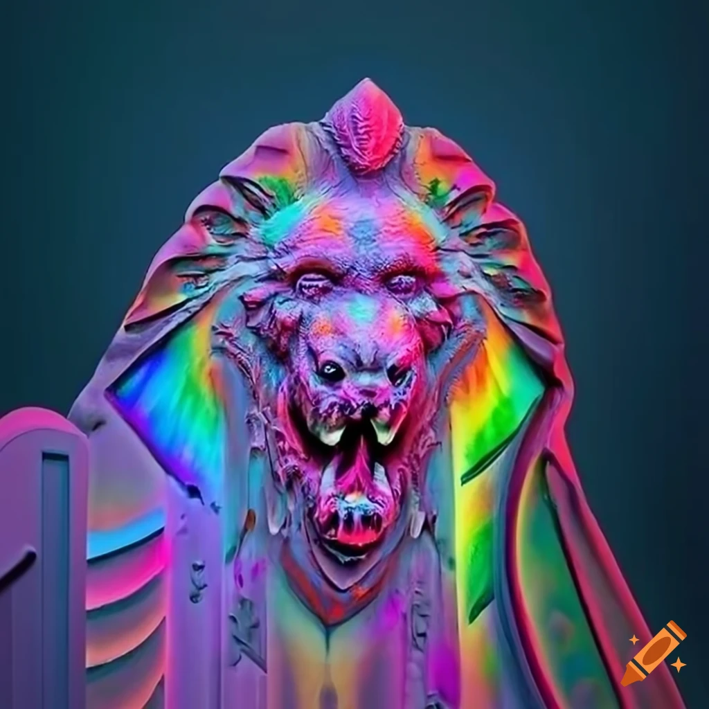 prismatic carving of a moth werewolf motif