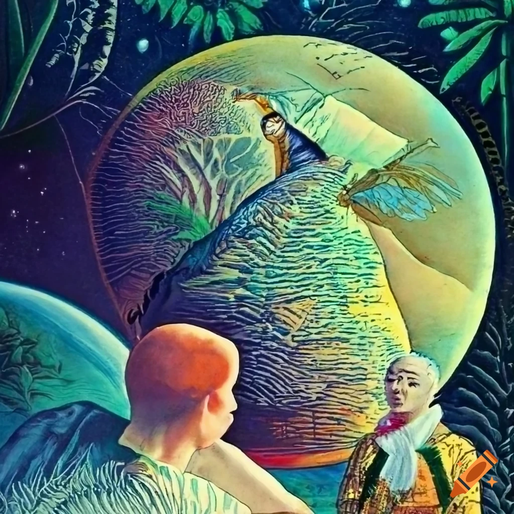 pulp magazine cover with a nonbinary human looking at the Celestial boundary