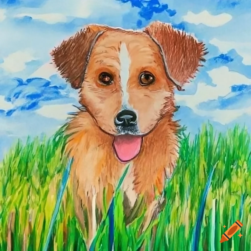 Color pencil drawing of a dog in nature on Craiyon