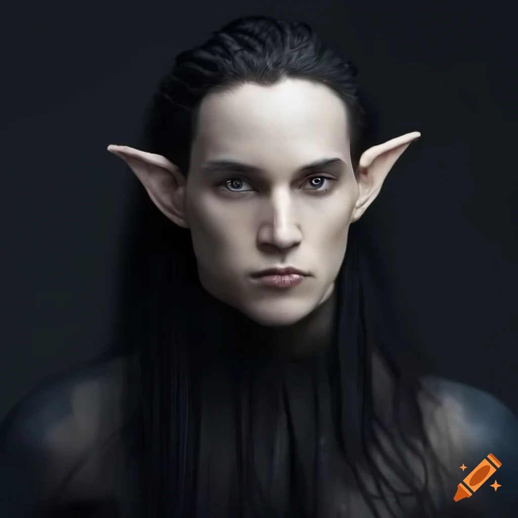 Illustration of a male elf with braided black hair and silver eyes on ...