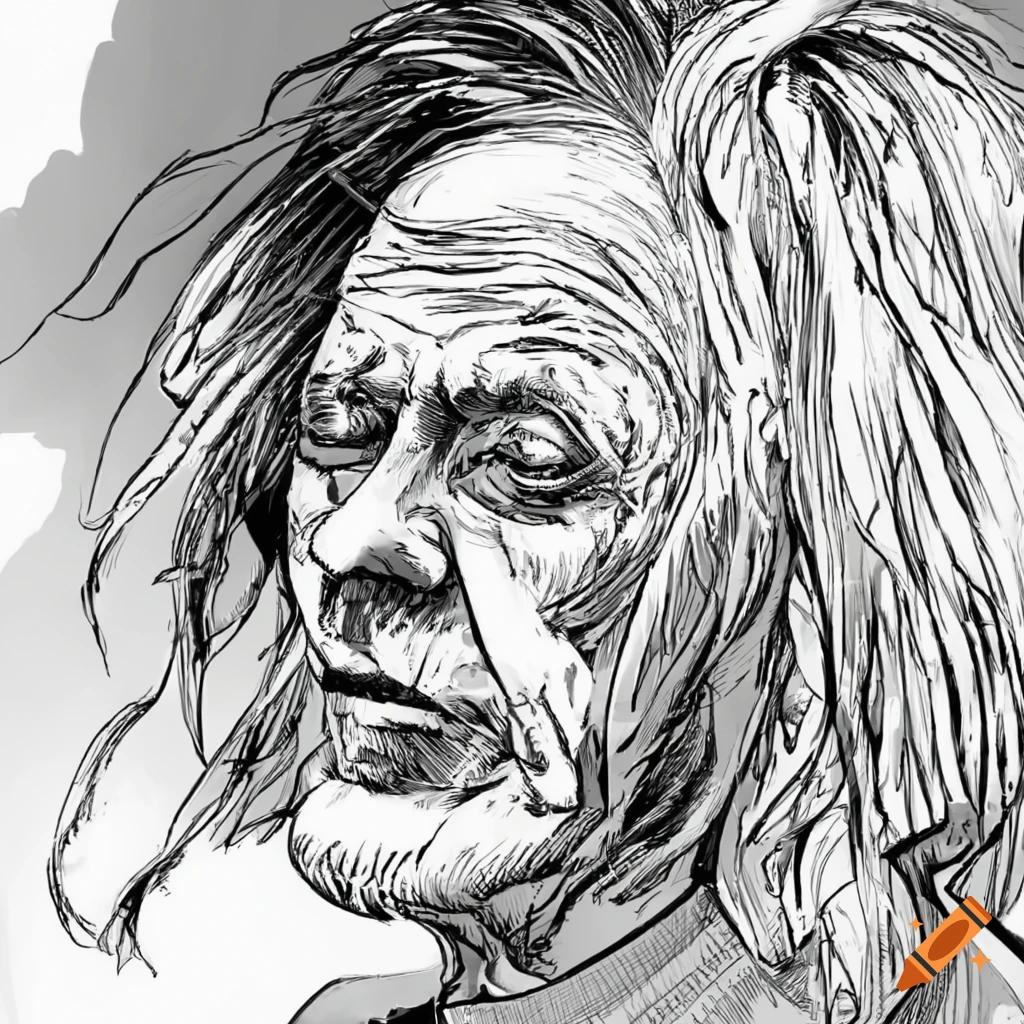 A line art portrait sad old man or color Vector Image
