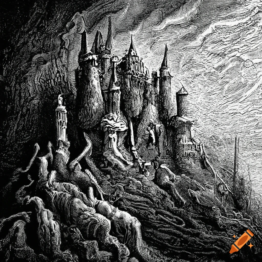 Dark and surreal castle artwork