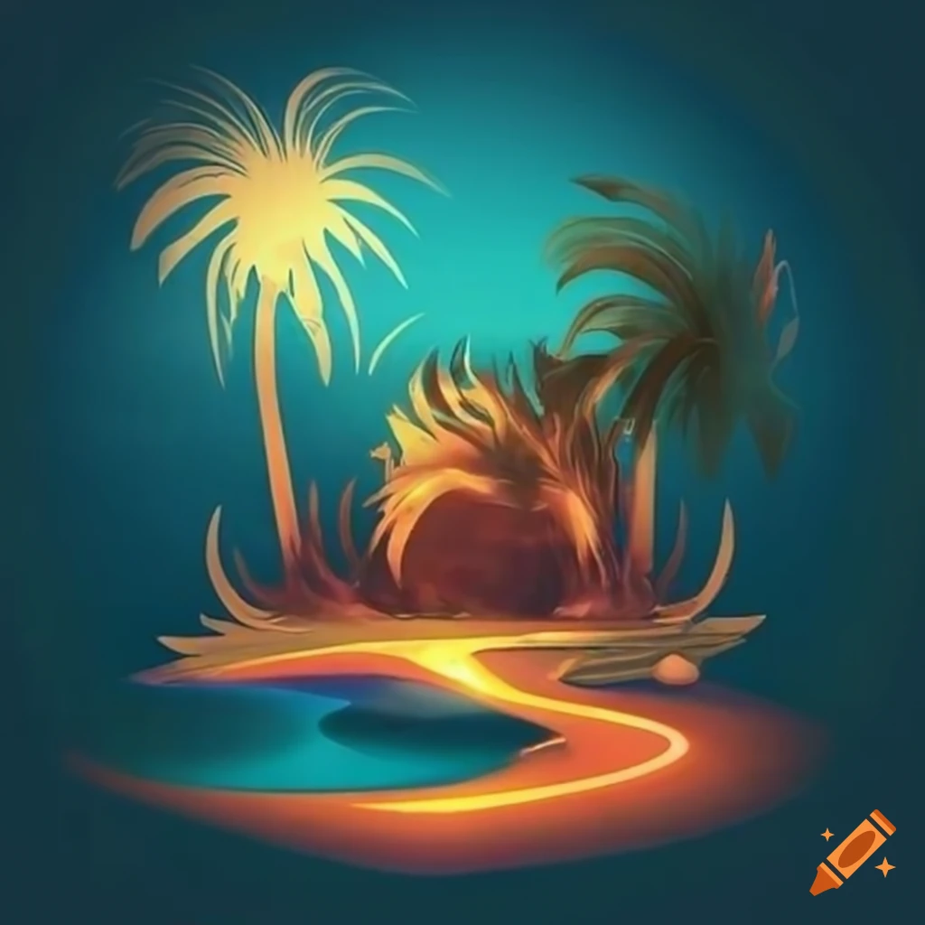 logo of an oasis with fire and palm tree