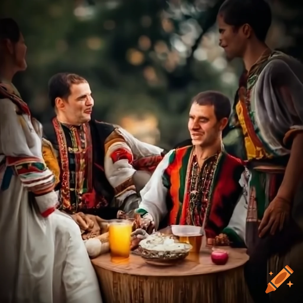 Hutsul man enjoying a drink with friends