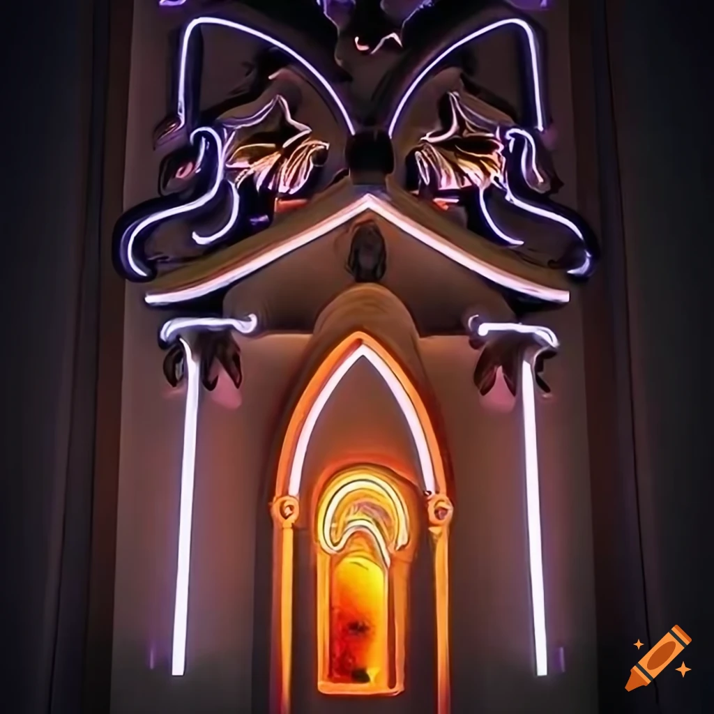 neon sign of 'Architectural Stave carving' style
