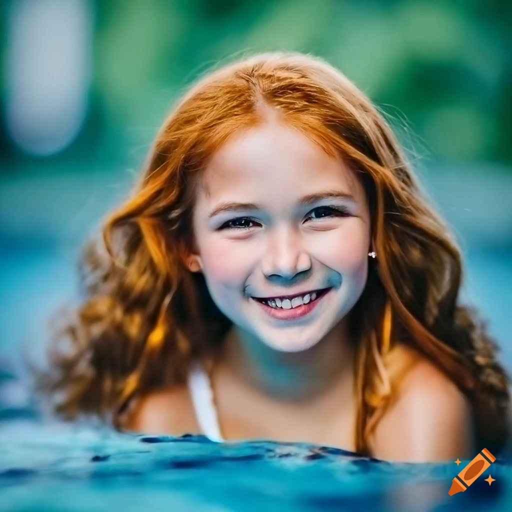 Portrait of a joyful girl in a pool on Craiyon