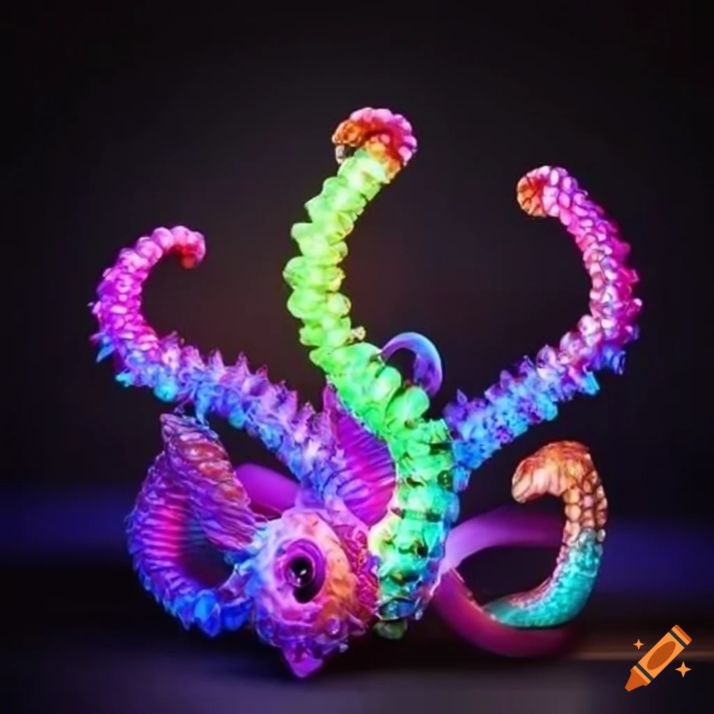 Bone lantern with tentacles emitting colorful light on Craiyon