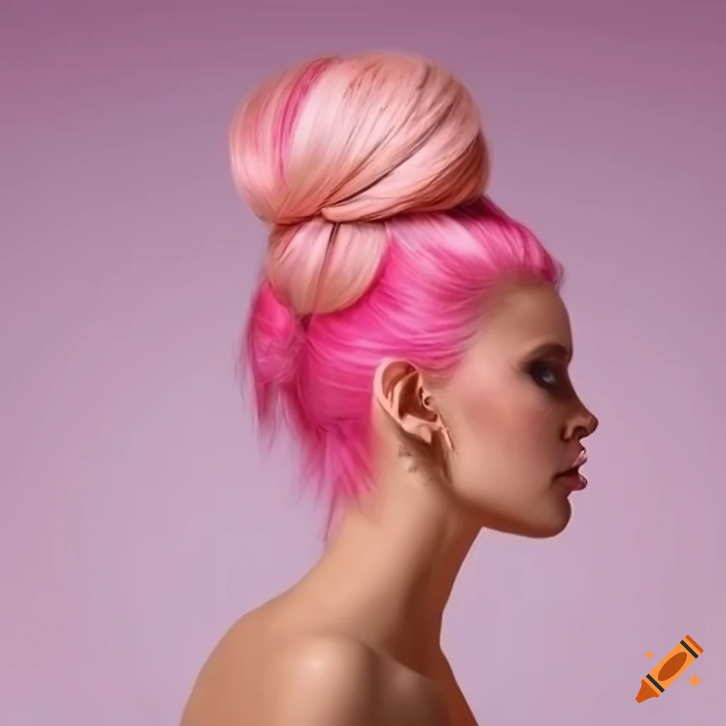 Woman with a stylish pink hair bun on Craiyon