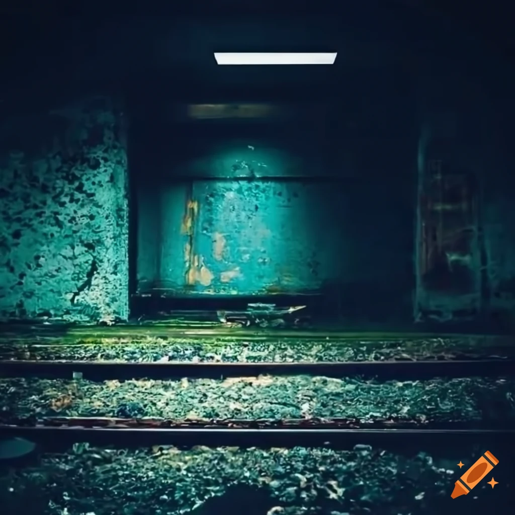 photo of a decaying subway station with tracks