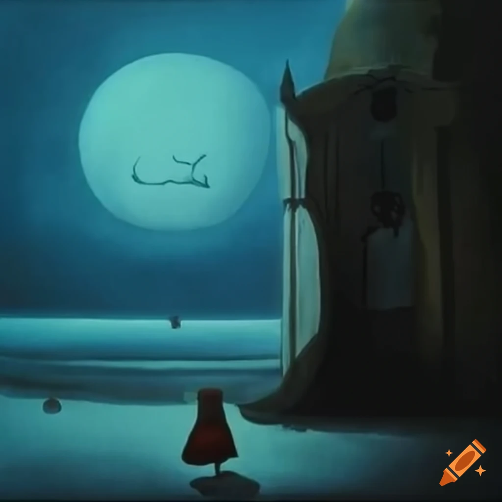 surreal movie scene painted by René Laloux