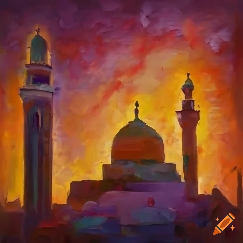 impressionist painting of a Moroccan mosque
