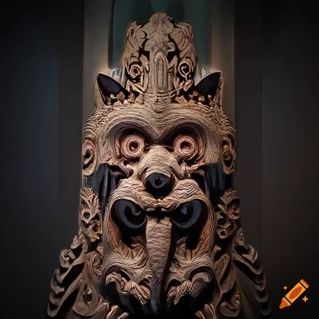 detailed carving of a moth werewolf motif