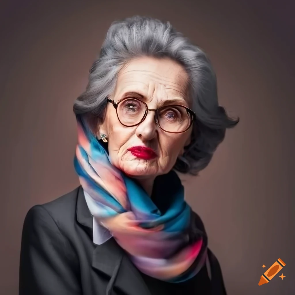 Portrait Of A Stylish Middle aged Woman In A Black Coat And Bright 