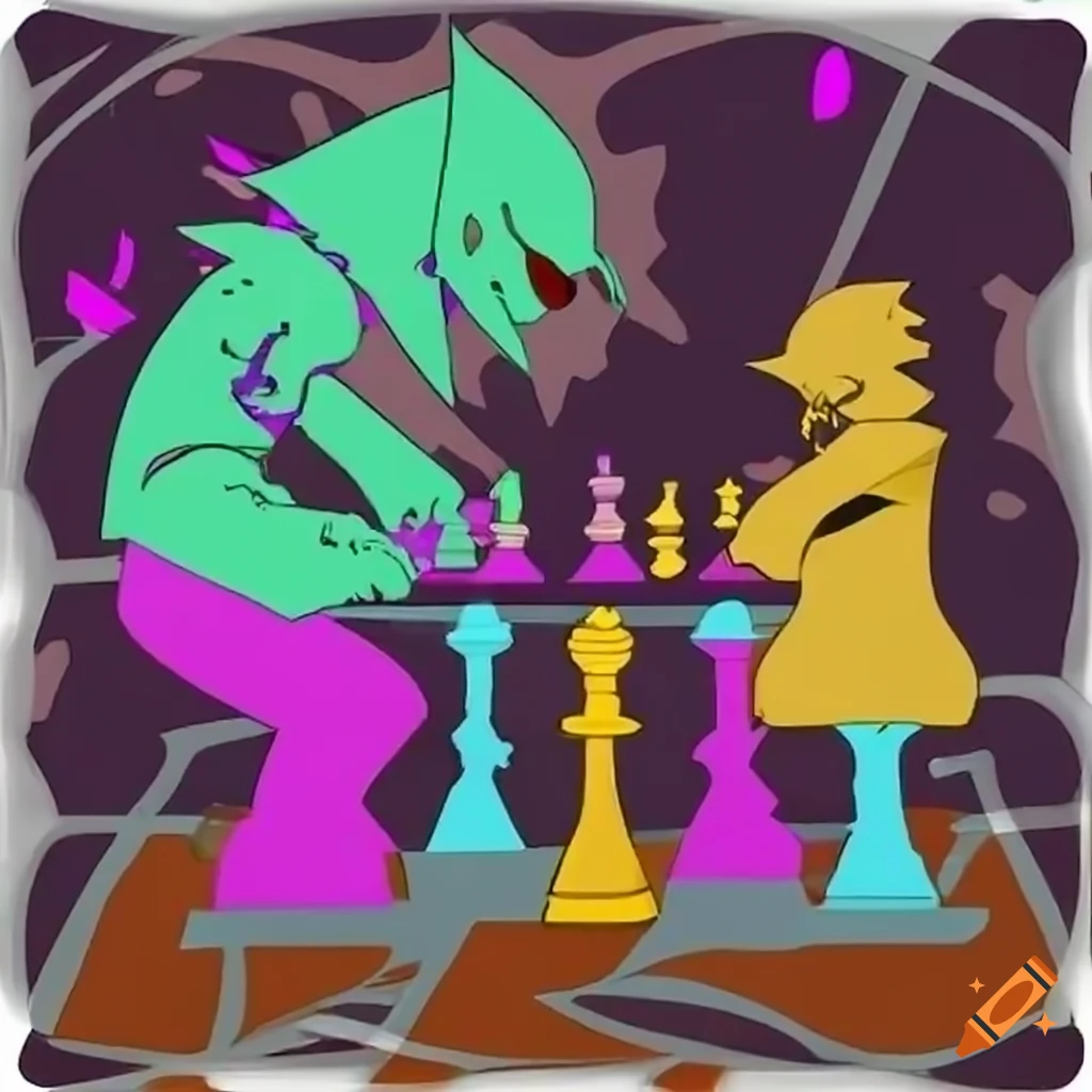 Deltarune characters playing chess