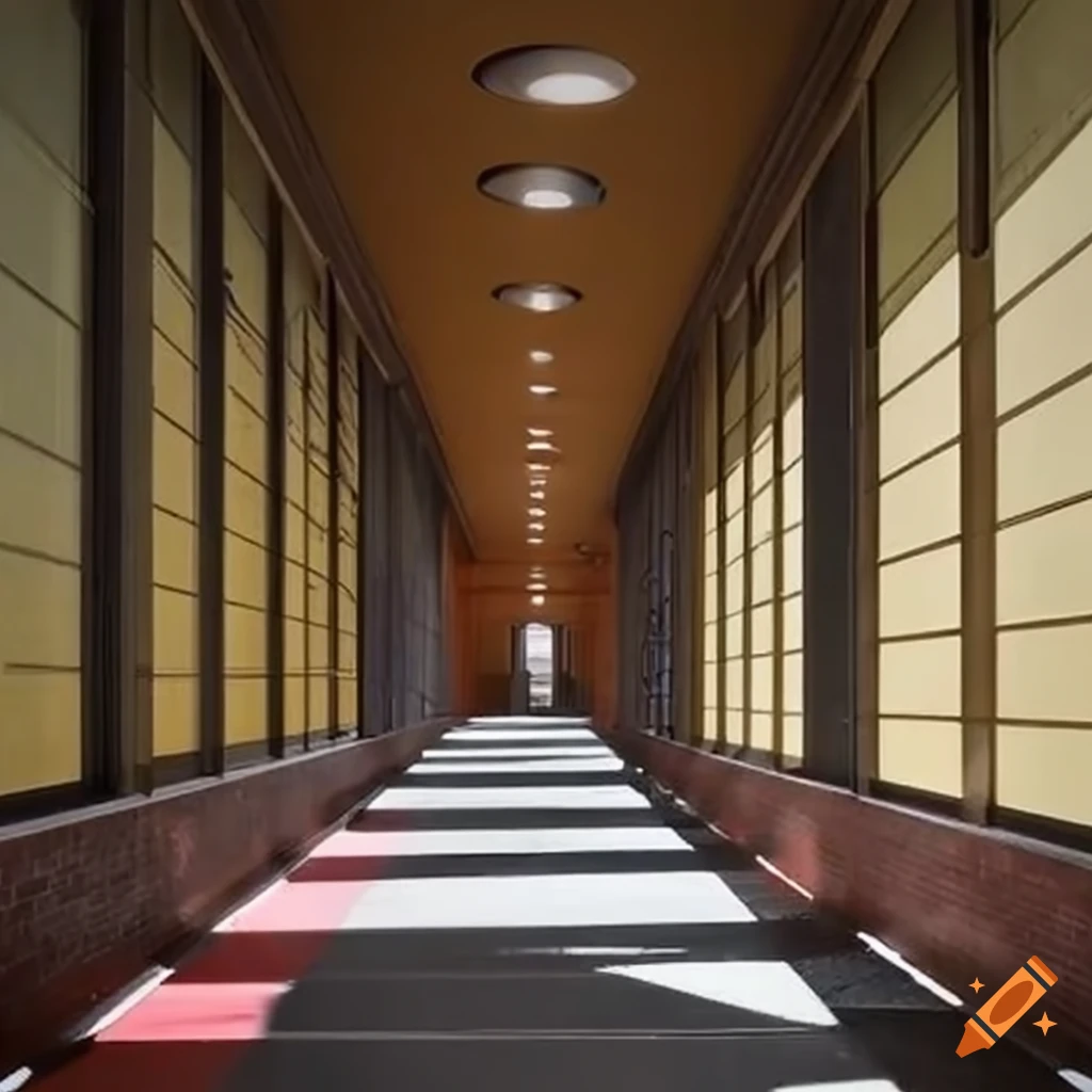 Outdoor hallway of an elementary school on Craiyon