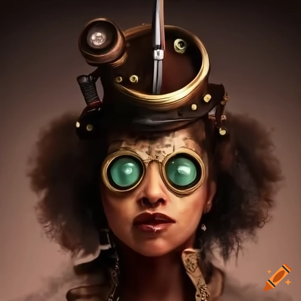 Character portrayal of a steampunk scientist with goggles on Craiyon