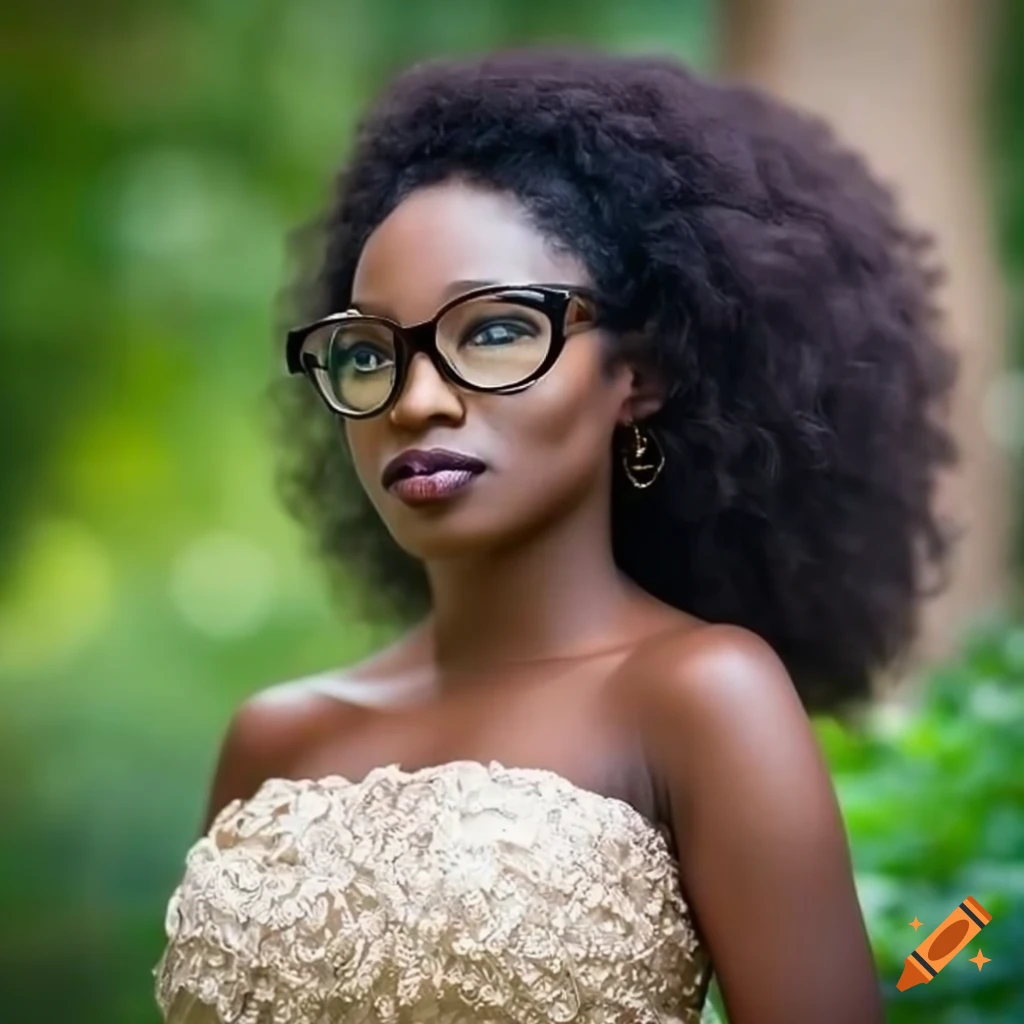 elegant lady in glasses and beige dress in a park garden