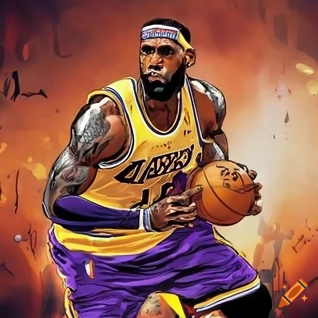 comic style wallpaper of LeBron James dunking