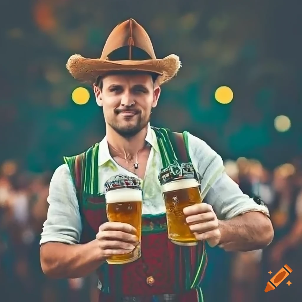 minimalistic depiction of men with beers at Oktoberfest