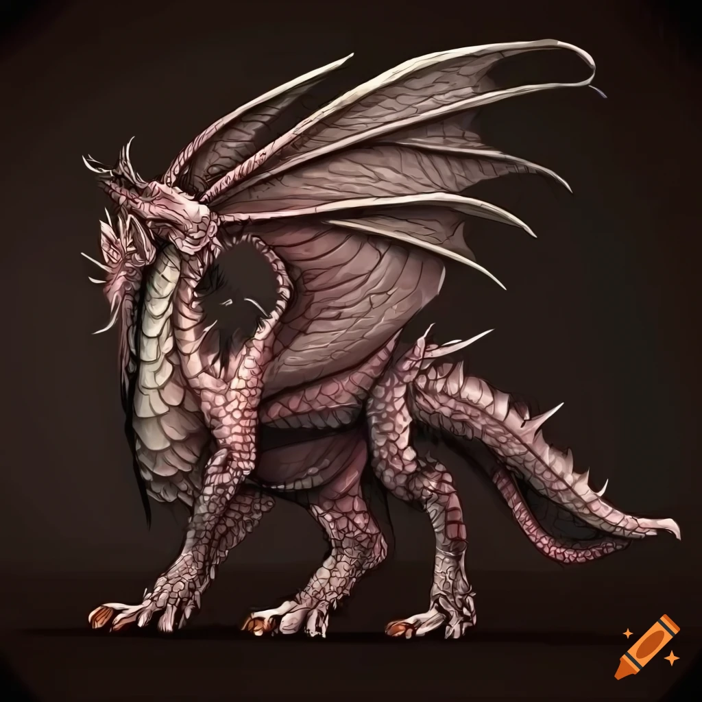detailed side view illustration of a dragon with wings