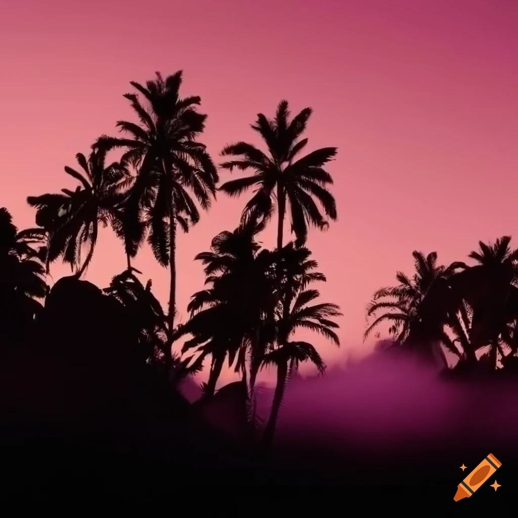 background of dinosaurs and palm trees in hazy colors