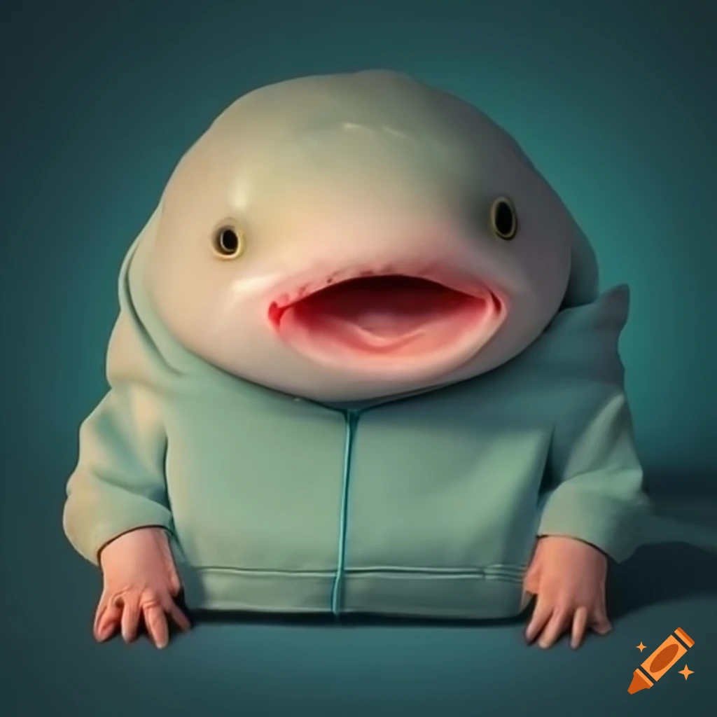 quirky hoodie-wearing blobfish