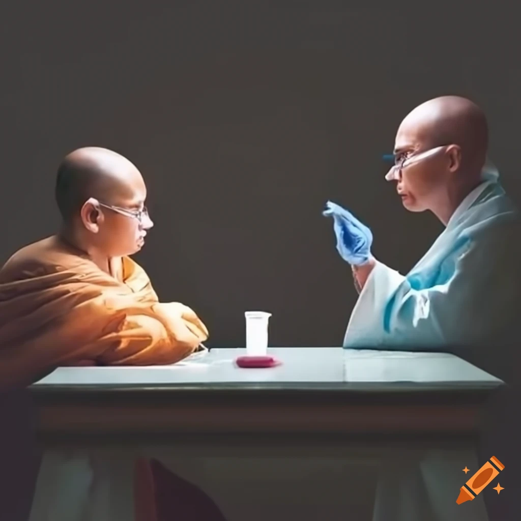 image of scientists and Buddhist monks in a meeting