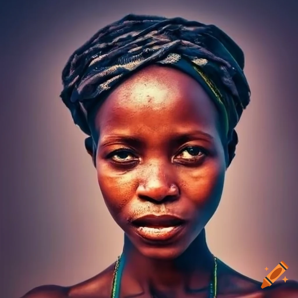 Portrait of an african woman with a village backdrop